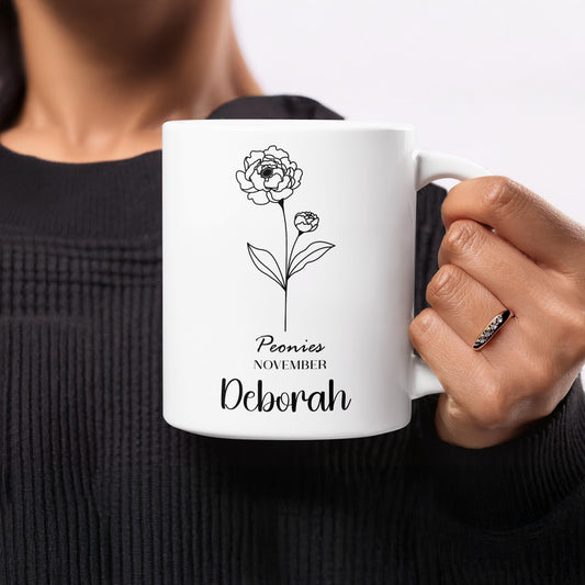 Personalized Peonies November Deborah Custom Mug