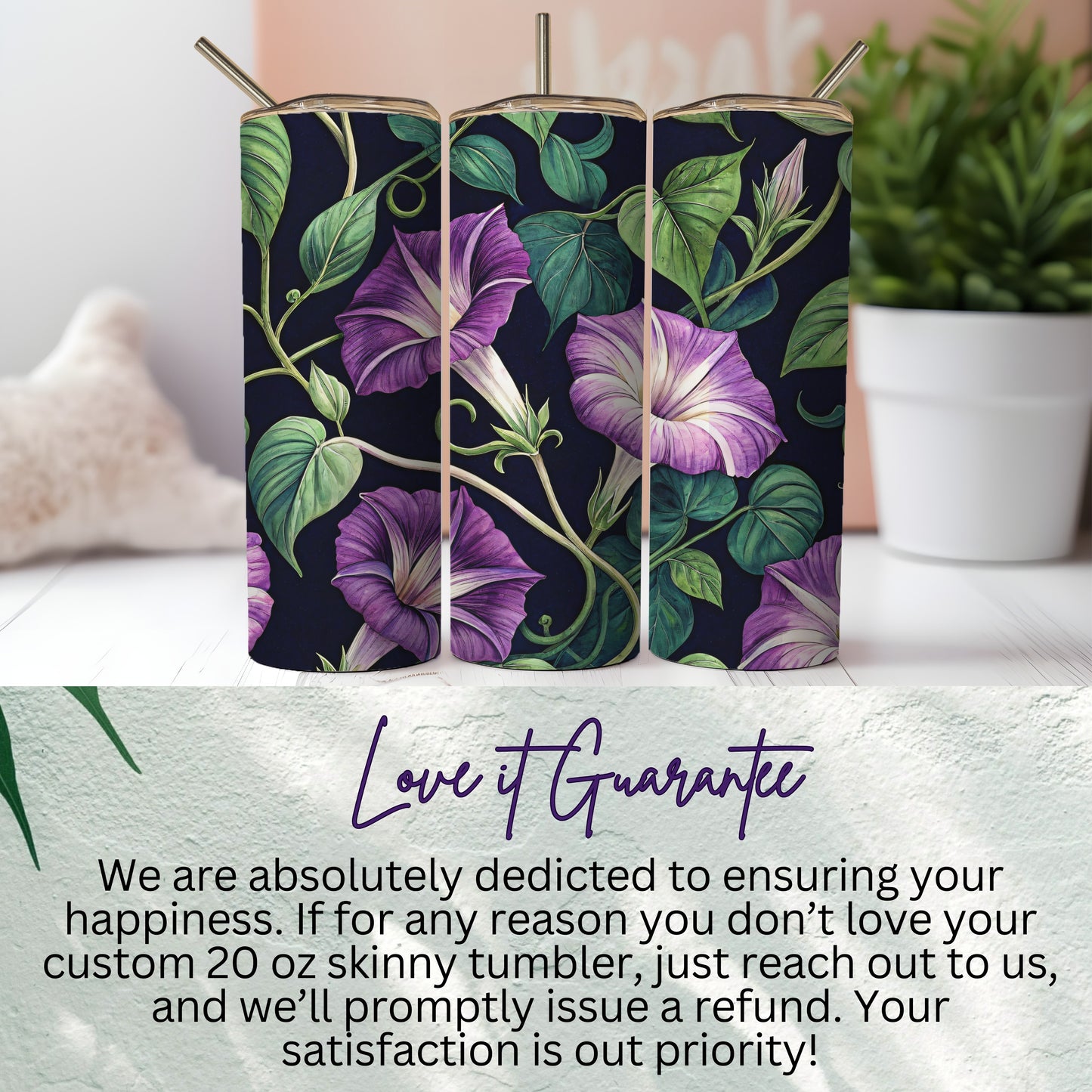 Floral Morning Glory Blooms On Dark Canvas Tumblers - Walk Greener