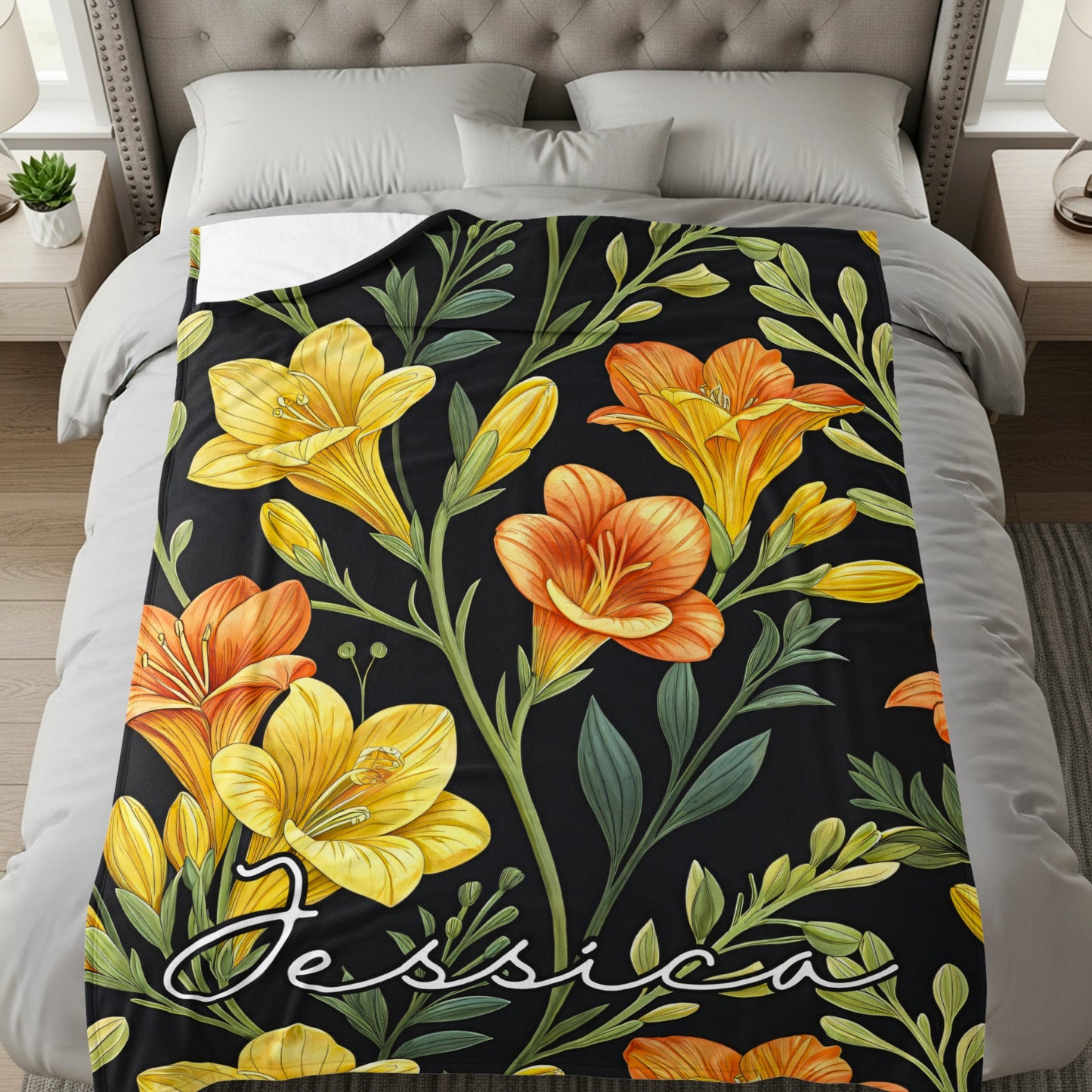 Bright Floral Design with Custom Name Personalized Blankets - Walk Greener