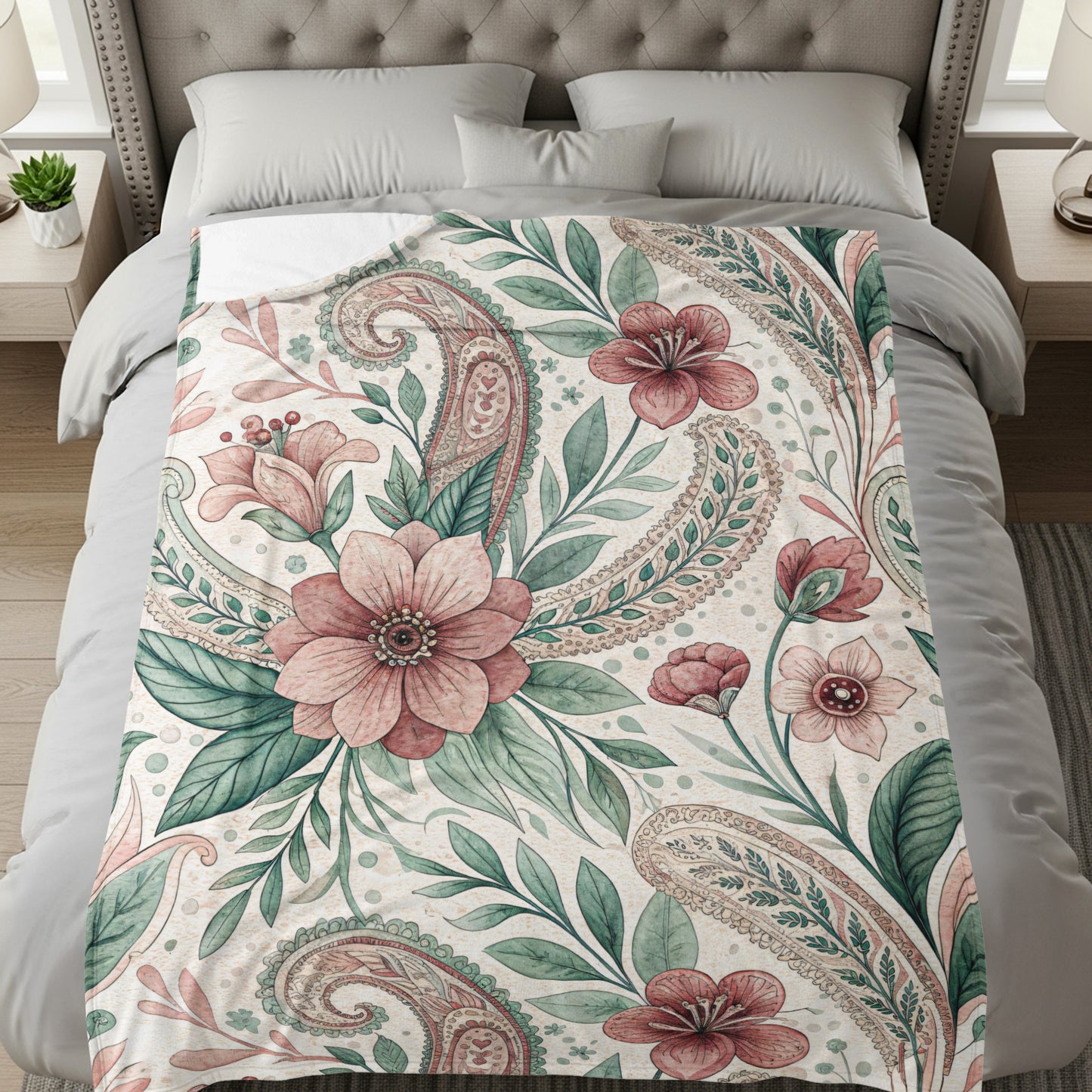 Floral Paisley Art Nouveau Design Pattern Pink and Green - Walk Greener