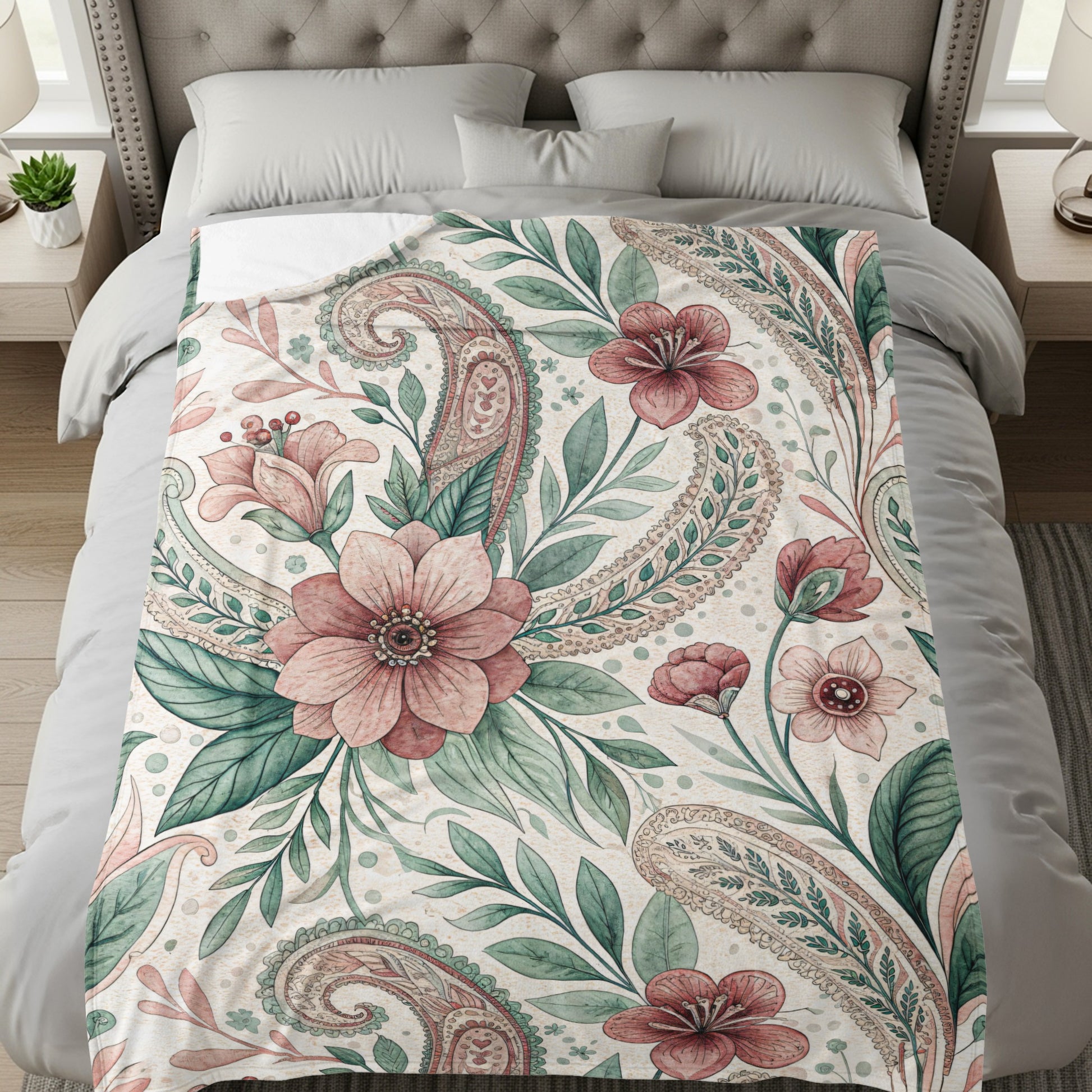 Floral Paisley Art Nouveau Design Pattern Pink and Green - Walk Greener