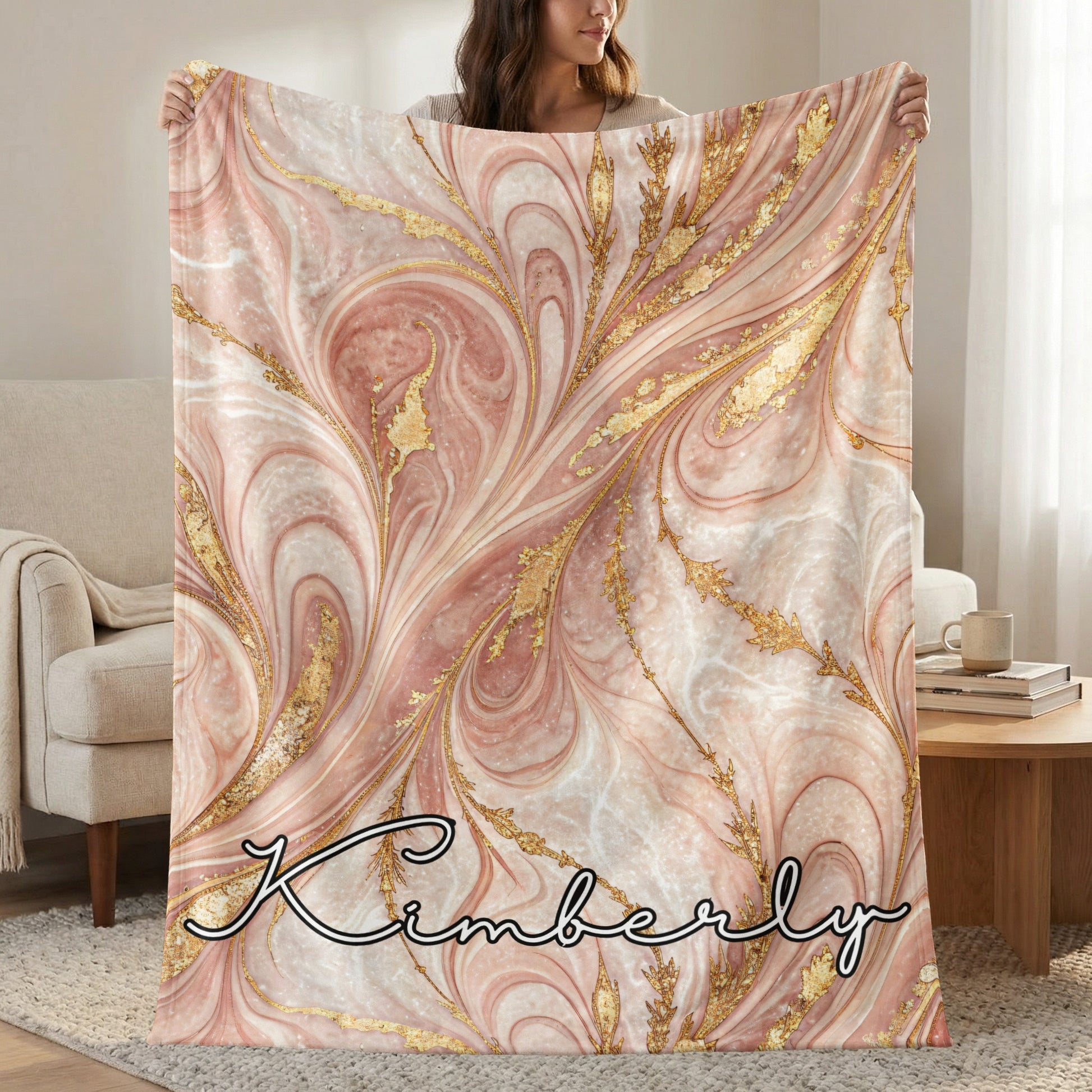 Rose Gold Marble Custom Name Personalized Unique Blanket - Walk Greener