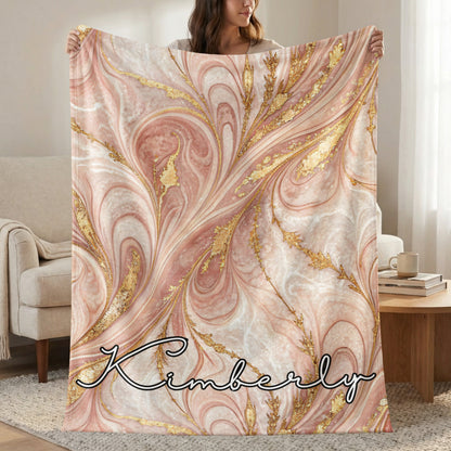 Rose Gold Marble Custom Name Personalized Unique Blanket - Walk Greener