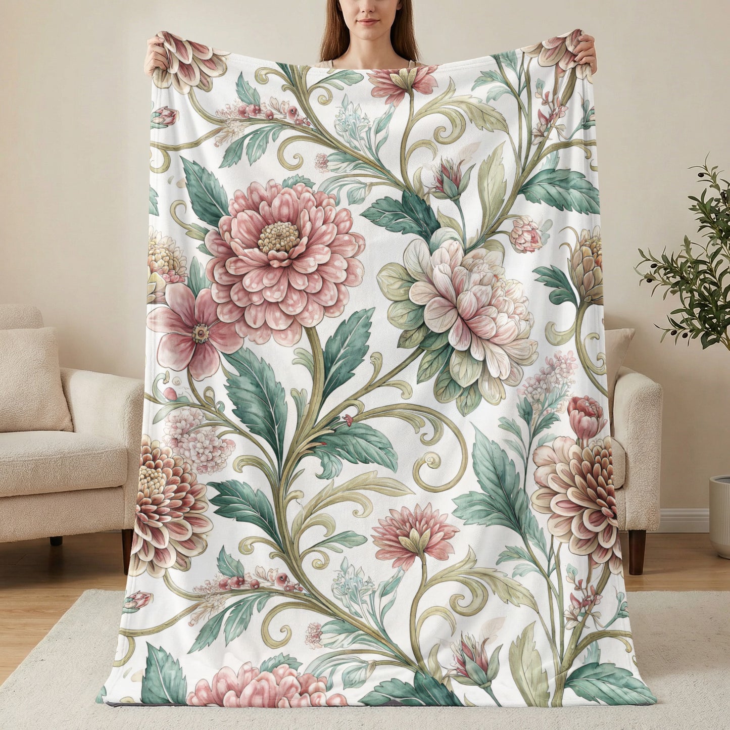 Floral Vintage Pattern with Swirls and Dalias Design - Walk Greener