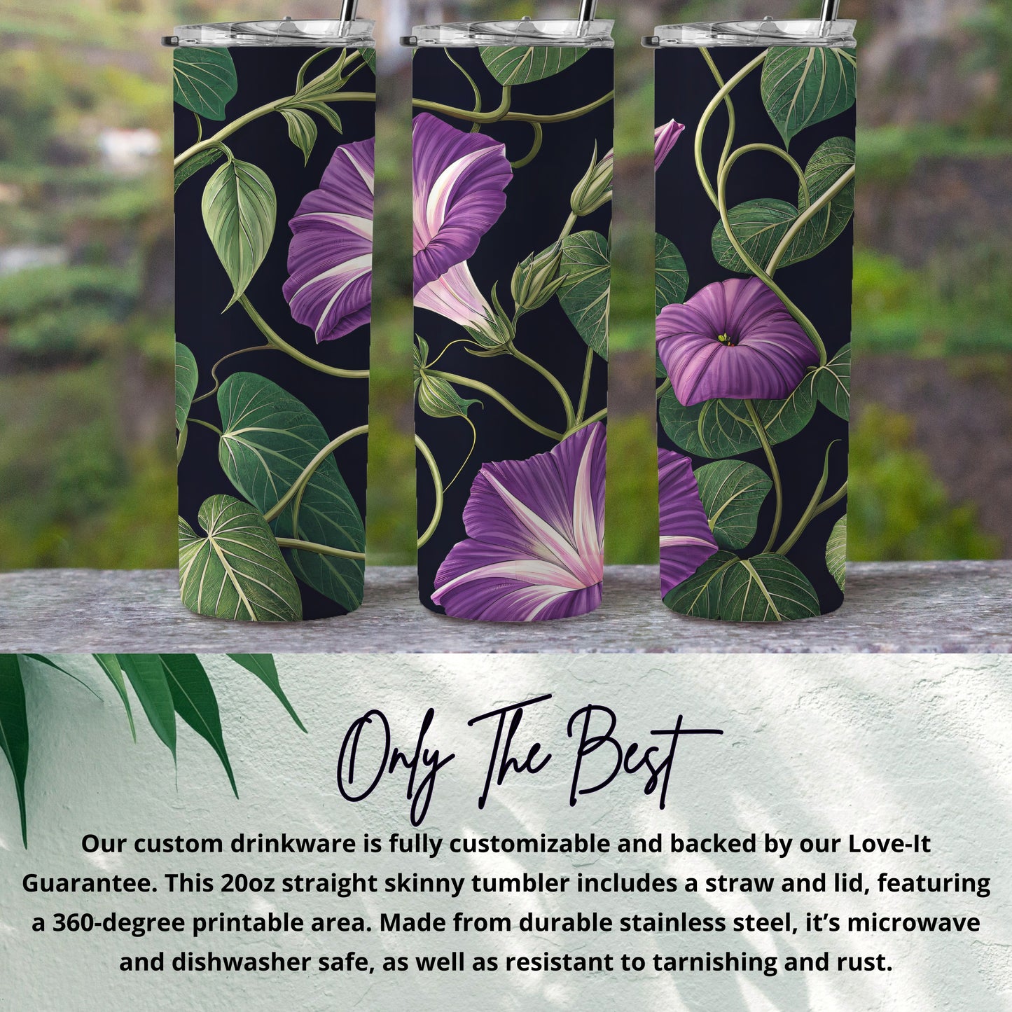 Customizable Floral Skinny Tumbler with Lid and Straw