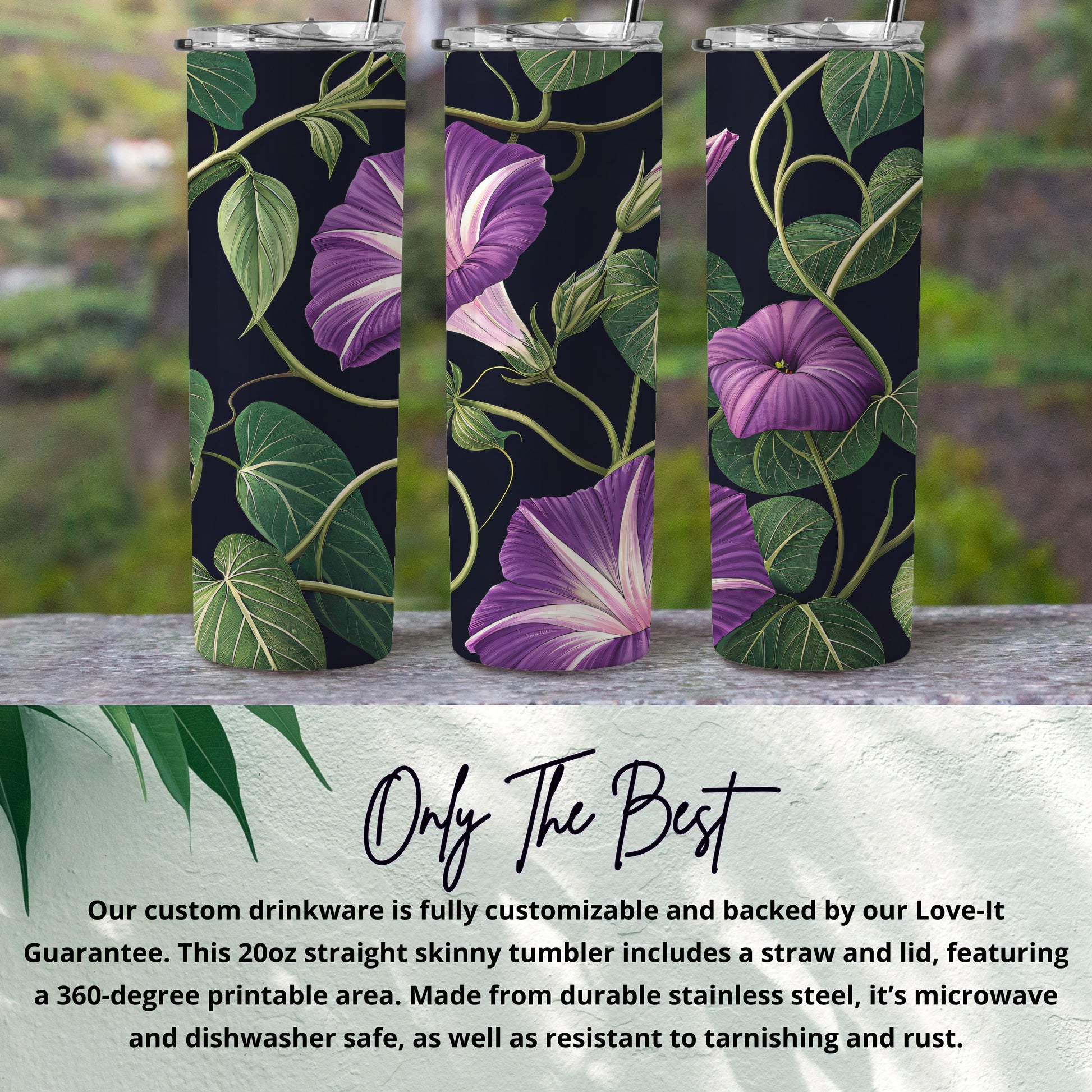 Customizable Floral Skinny Tumbler with Lid and Straw