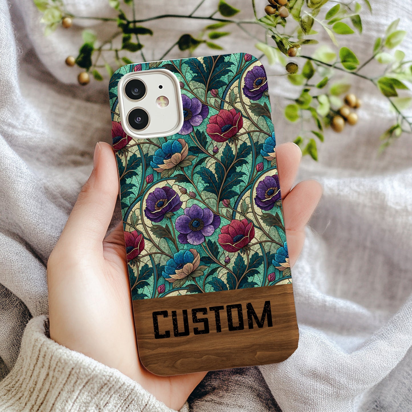 Custom Floral Pattern Phone Case with Personalized Text