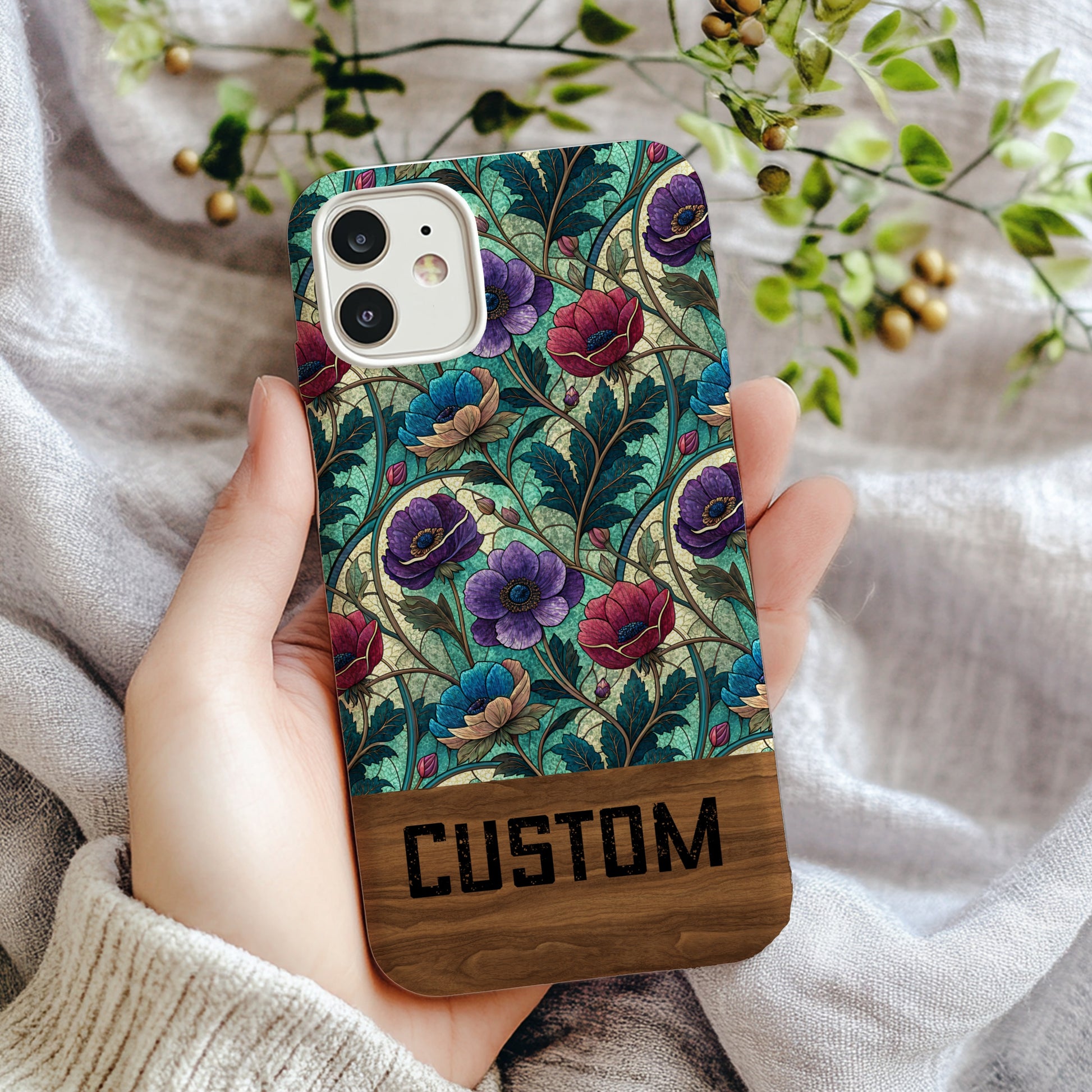 Custom Floral Pattern Phone Case with Personalized Text