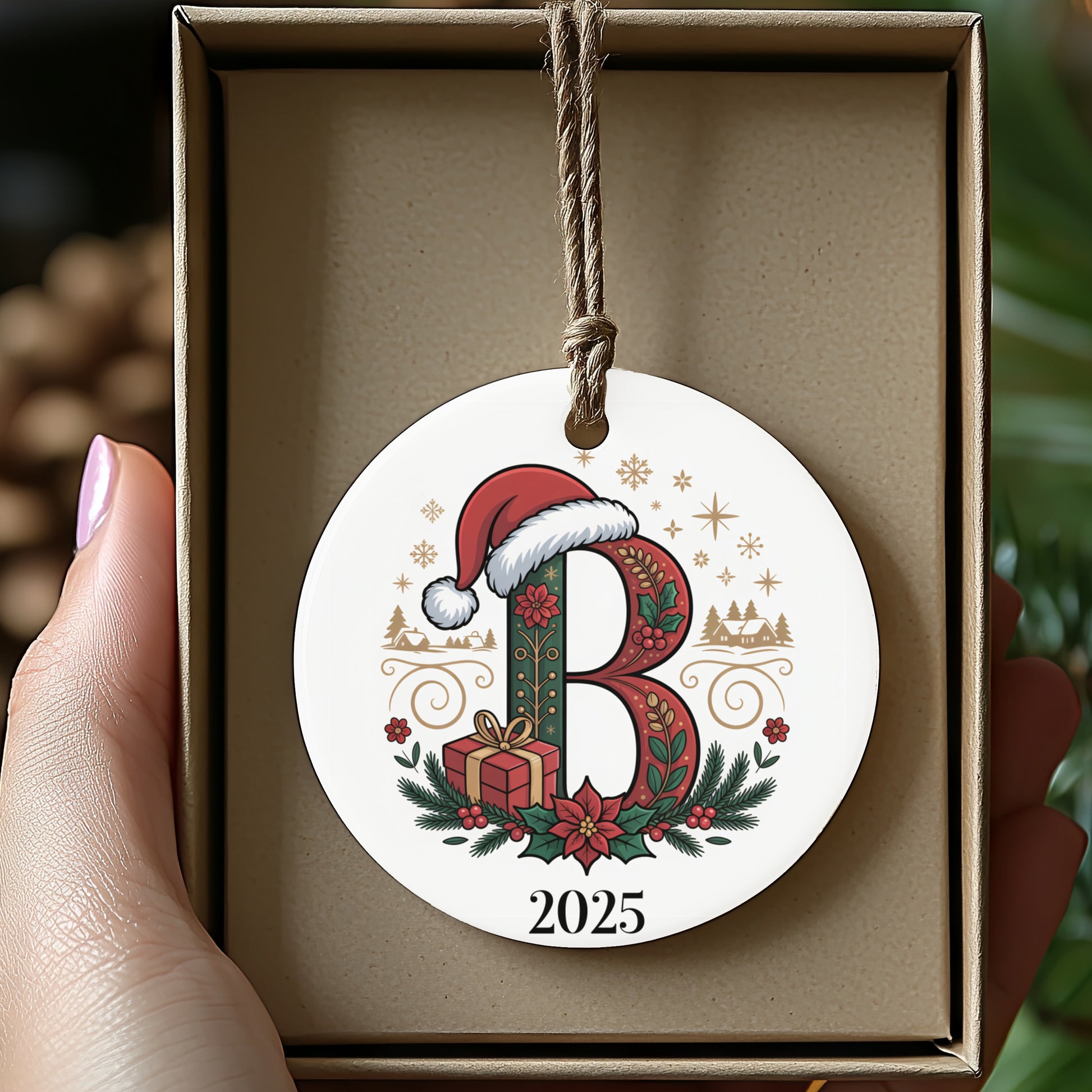 2025 B Monogrammed Christmas Ornament product