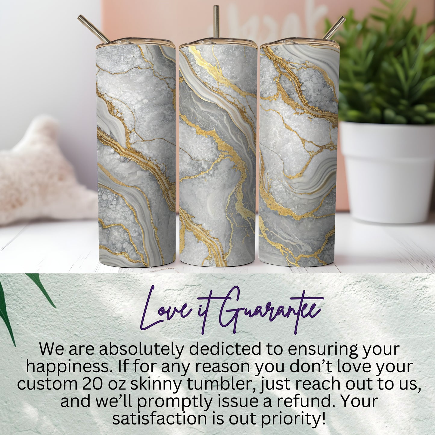 Custom 20 oz Skinny Tumbler with Marble Design