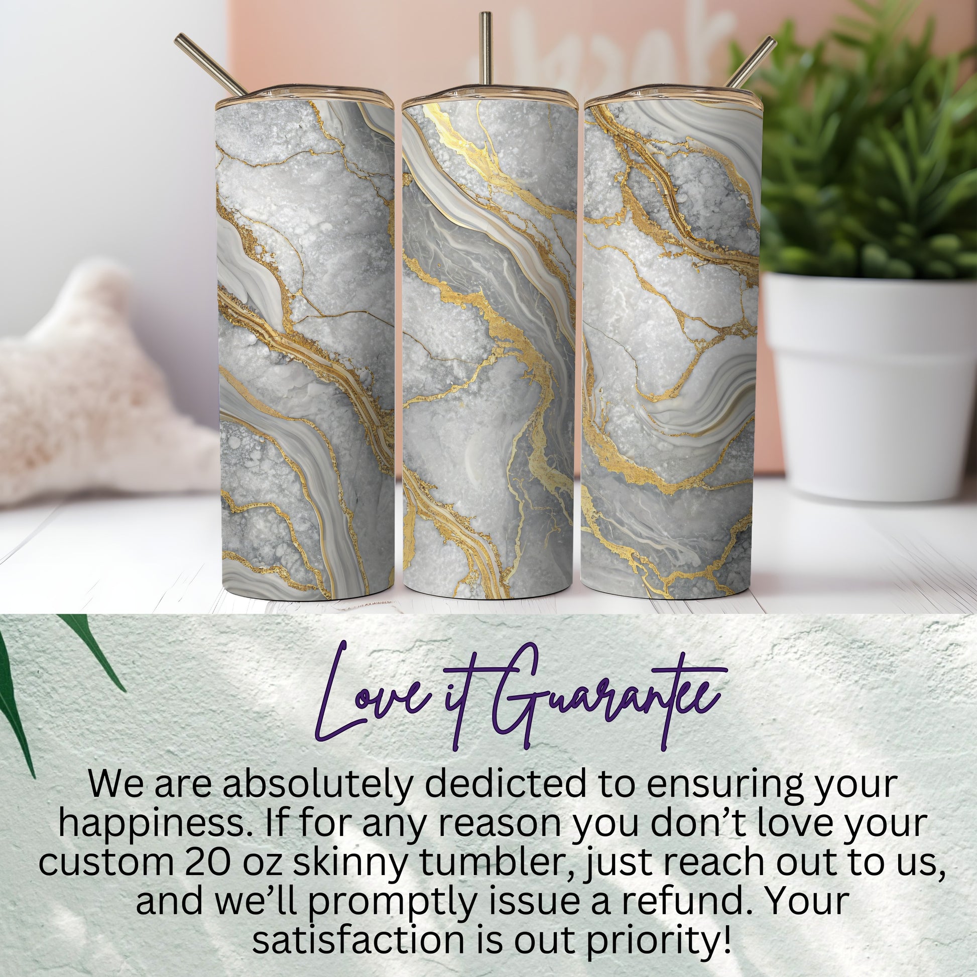 Custom 20 oz Skinny Tumbler with Marble Design