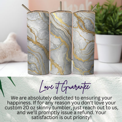 Custom 20 oz Skinny Tumbler with Marble Design