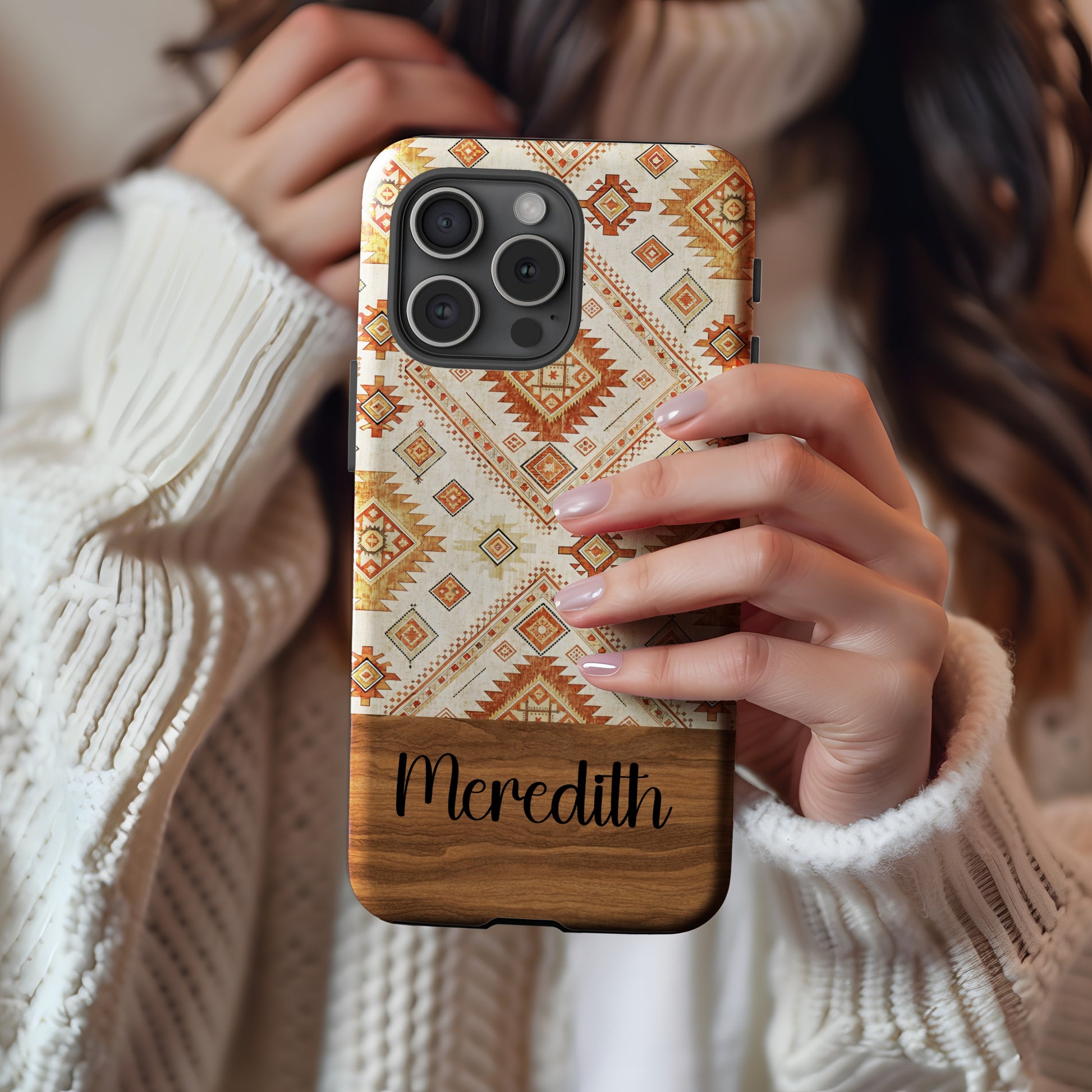 Aztec Inspired Desert Geometric Design With Custom Name Custom Phone Case - Walk Greener