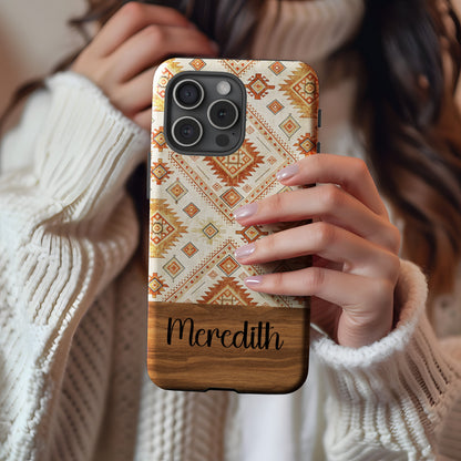 Aztec Inspired Desert Geometric Design With Custom Name Custom Phone Case - Walk Greener