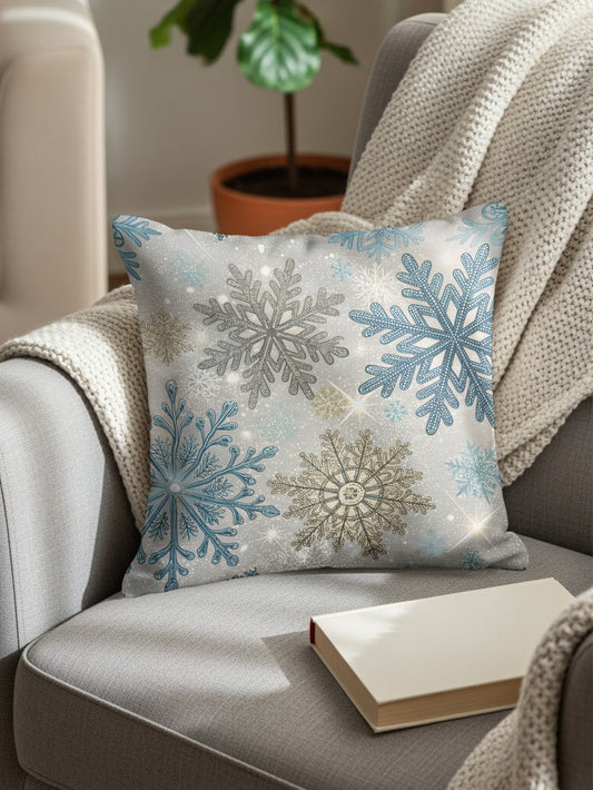 Winter Blue and Silver Snowflake Throw Pillow