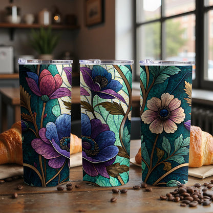 Stained Glass Inspired Floral Arrangement Art Deco 20 oz Skinny Tumbler - Walk Greener