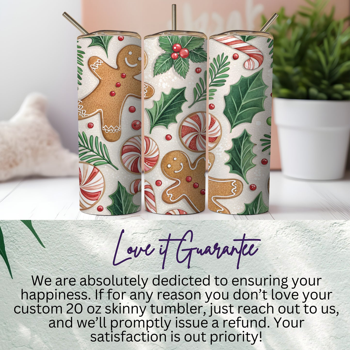 Custom 20 oz Skinny Tumbler with Holiday Design