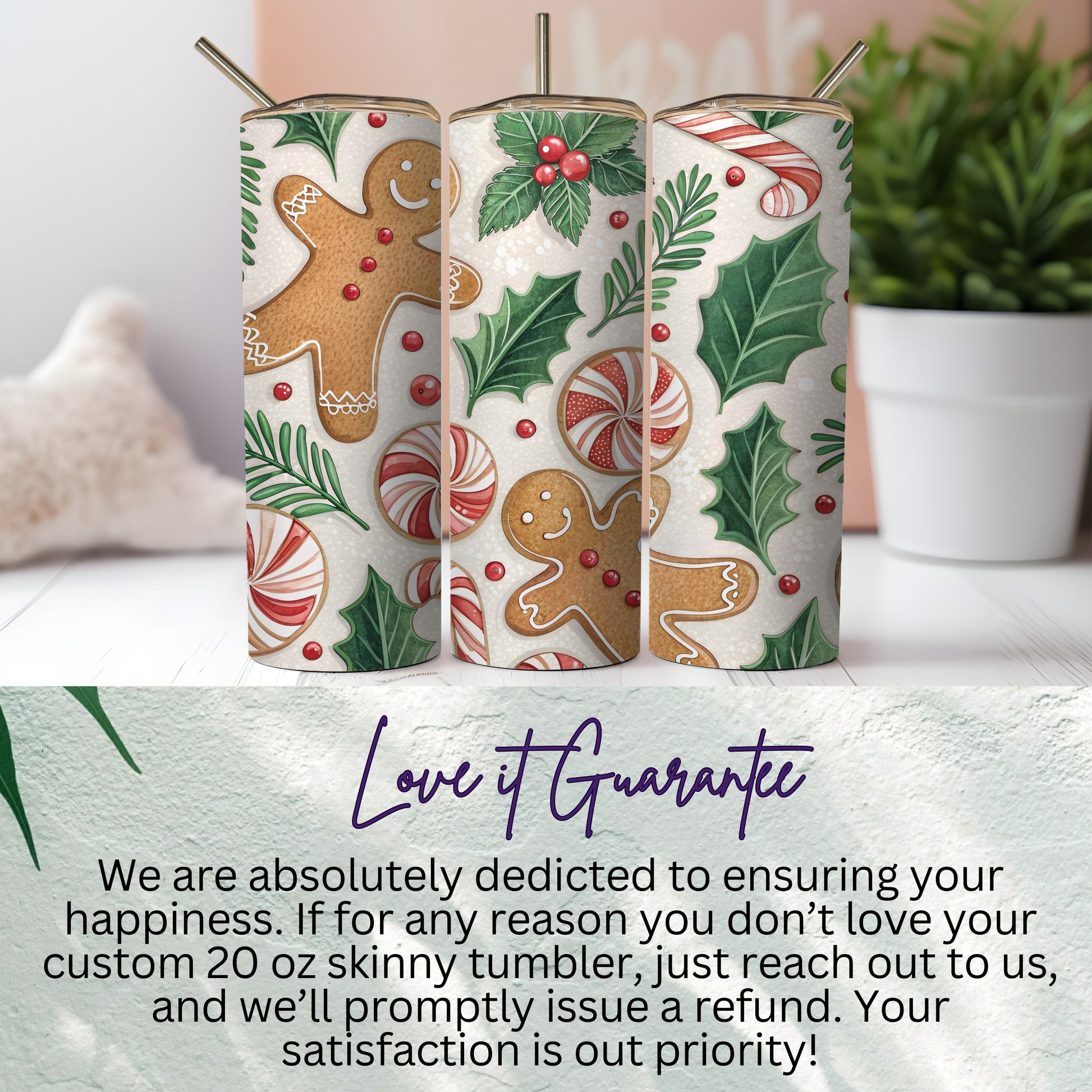 Custom 20 oz Skinny Tumbler with Holiday Design