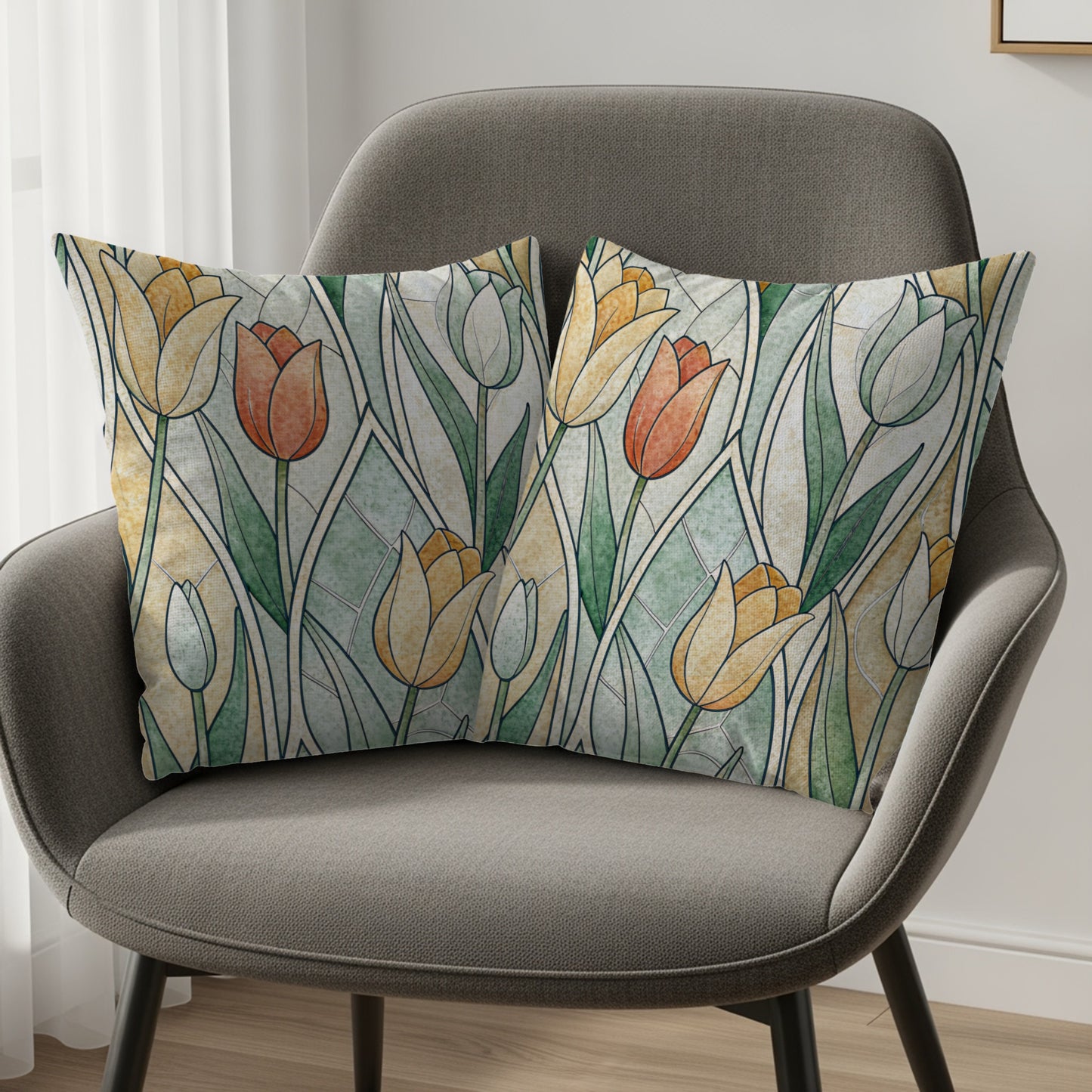 Floral Stained Glass Art Style Pattern Decorative Throw Pillows - Walk Greener