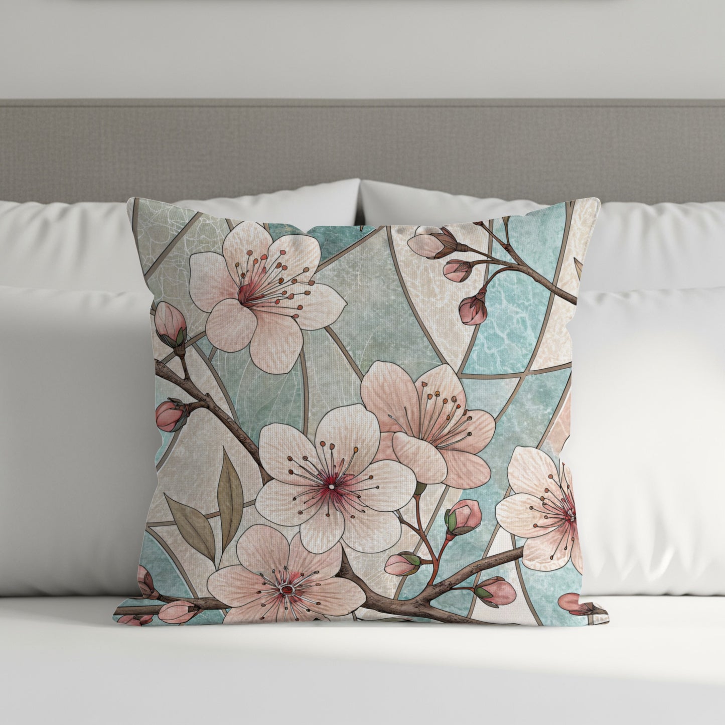 Stained Glass Floral Design Beautiful Blooms Throw Pillows - Walk Greener