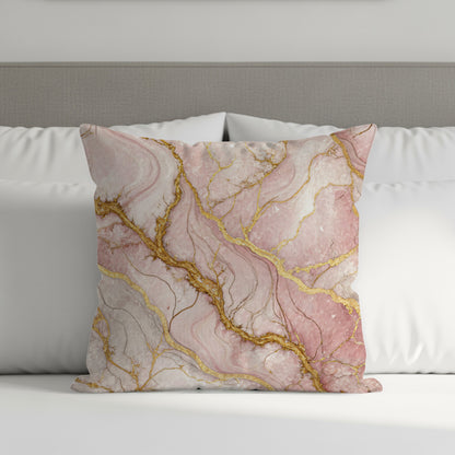 Elegant Pink and Gold Marble Design Throw Pillow