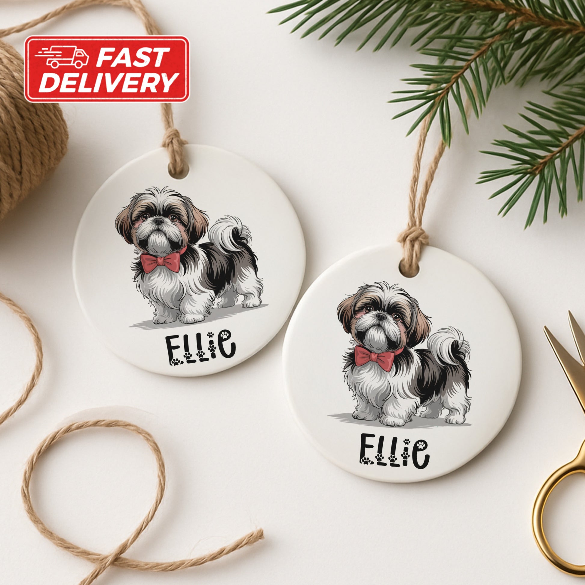 Personalized Dog Name Ornament with Cute Puppy product