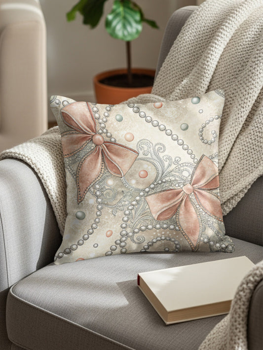 Pastel Bows Beads and Ornate Swirls Pattern Pillows & Pillow Cases - Walk Greener