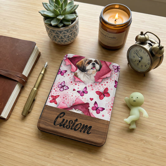 Custom Cute Dog and Pink Butterflies Design Notebook
