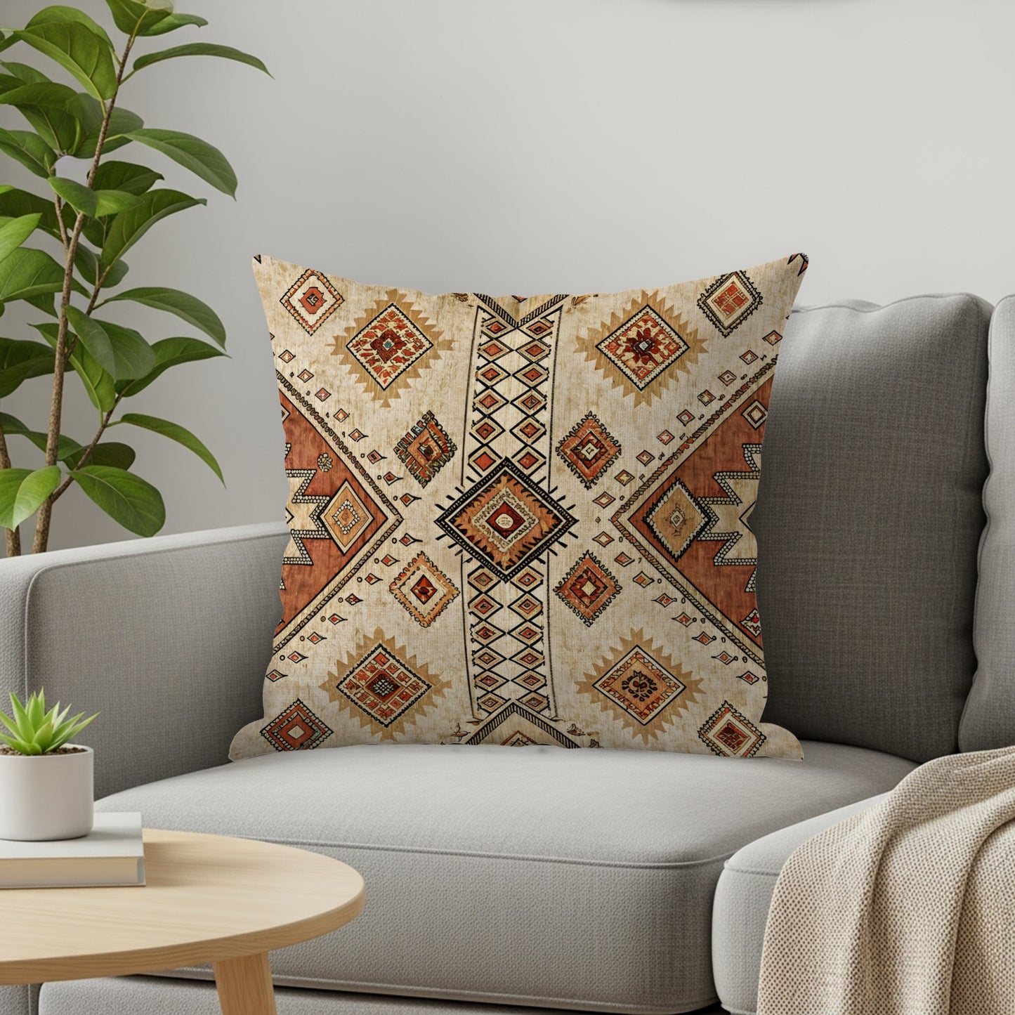 Rustic Diamond Pattern Beige And Brown Print Pillows & Pillow Cases - Walk Greener