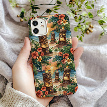 Tiki Statues On Tropical Beach Scene Custom Phone Case - Walk Greener