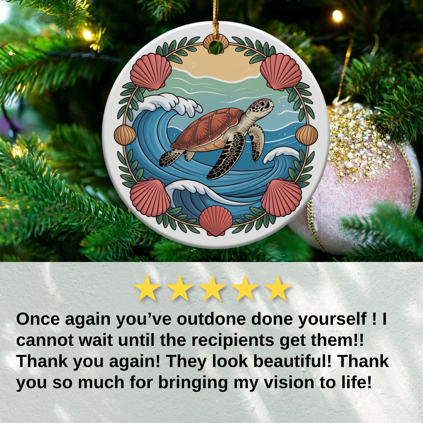 Oceanic Turtle and Shells Holiday Ornament product