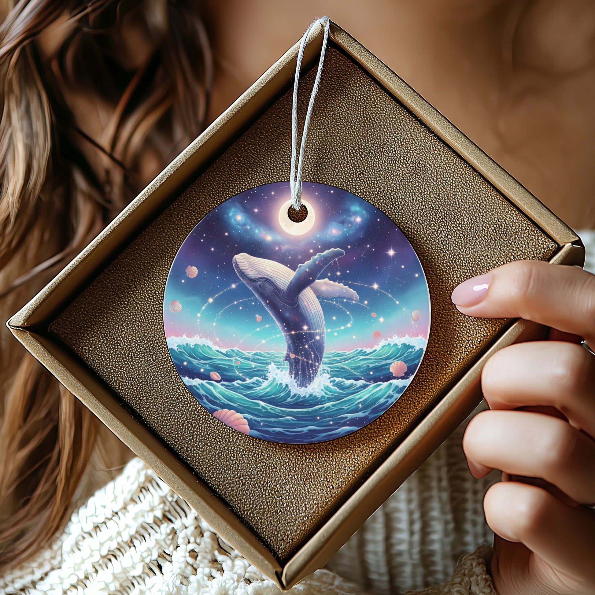 Majestic Whale Ocean Scene Round Hanging Ornament product