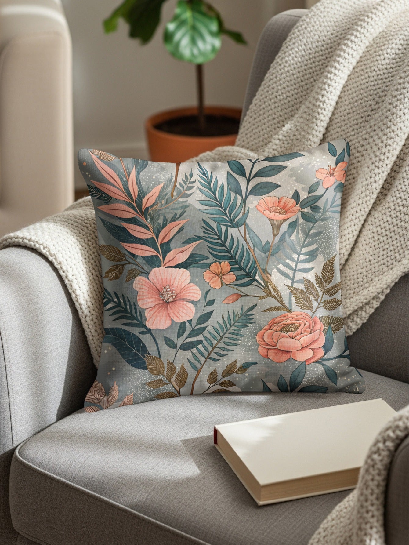 Elegant Floral Pattern Throw Pillow for Home Decor