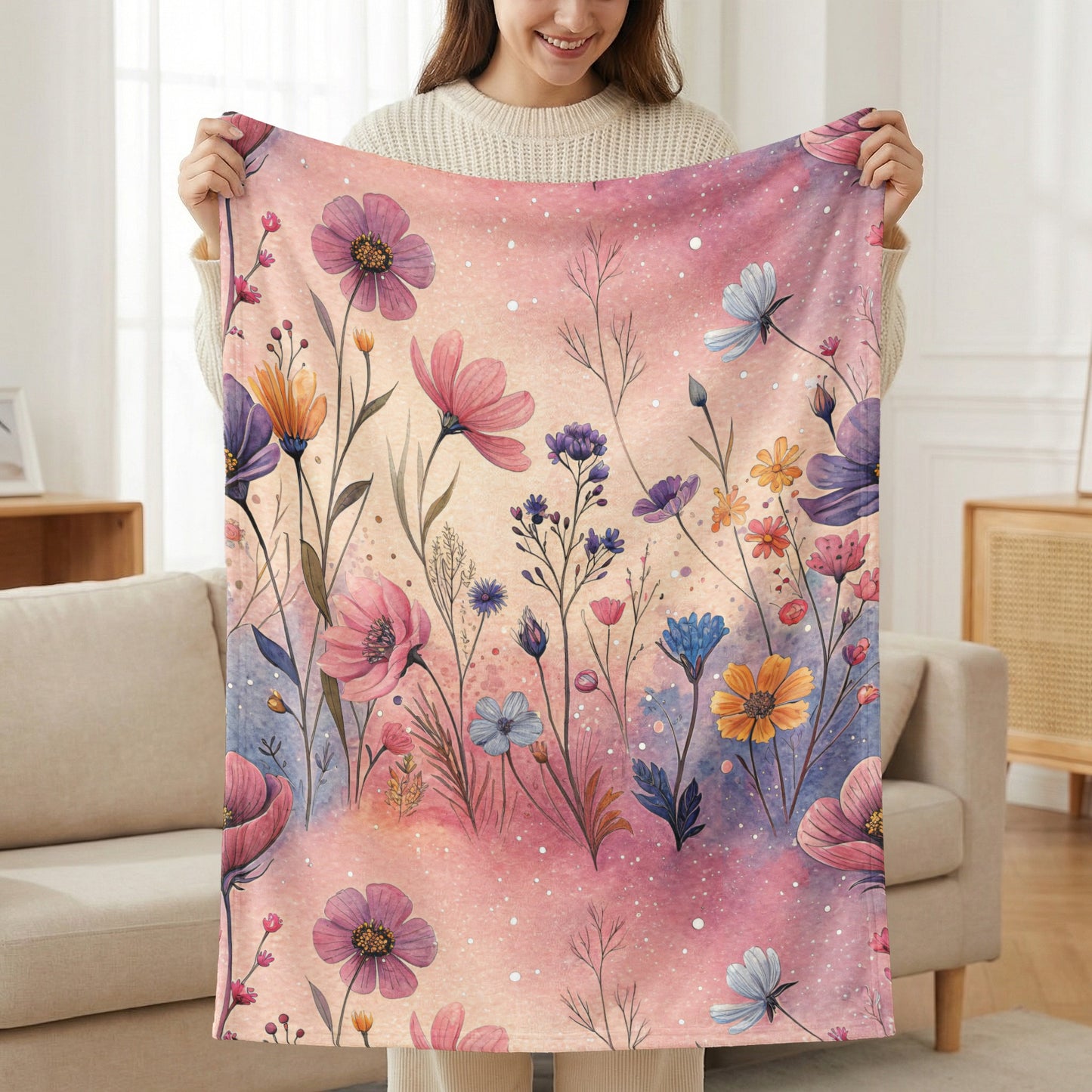 Watercolor Flowers In Pink and Purple Floral Pattern - Walk Greener