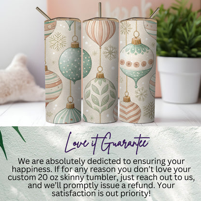 Custom 20 oz Skinny Tumbler with Holiday Ornaments