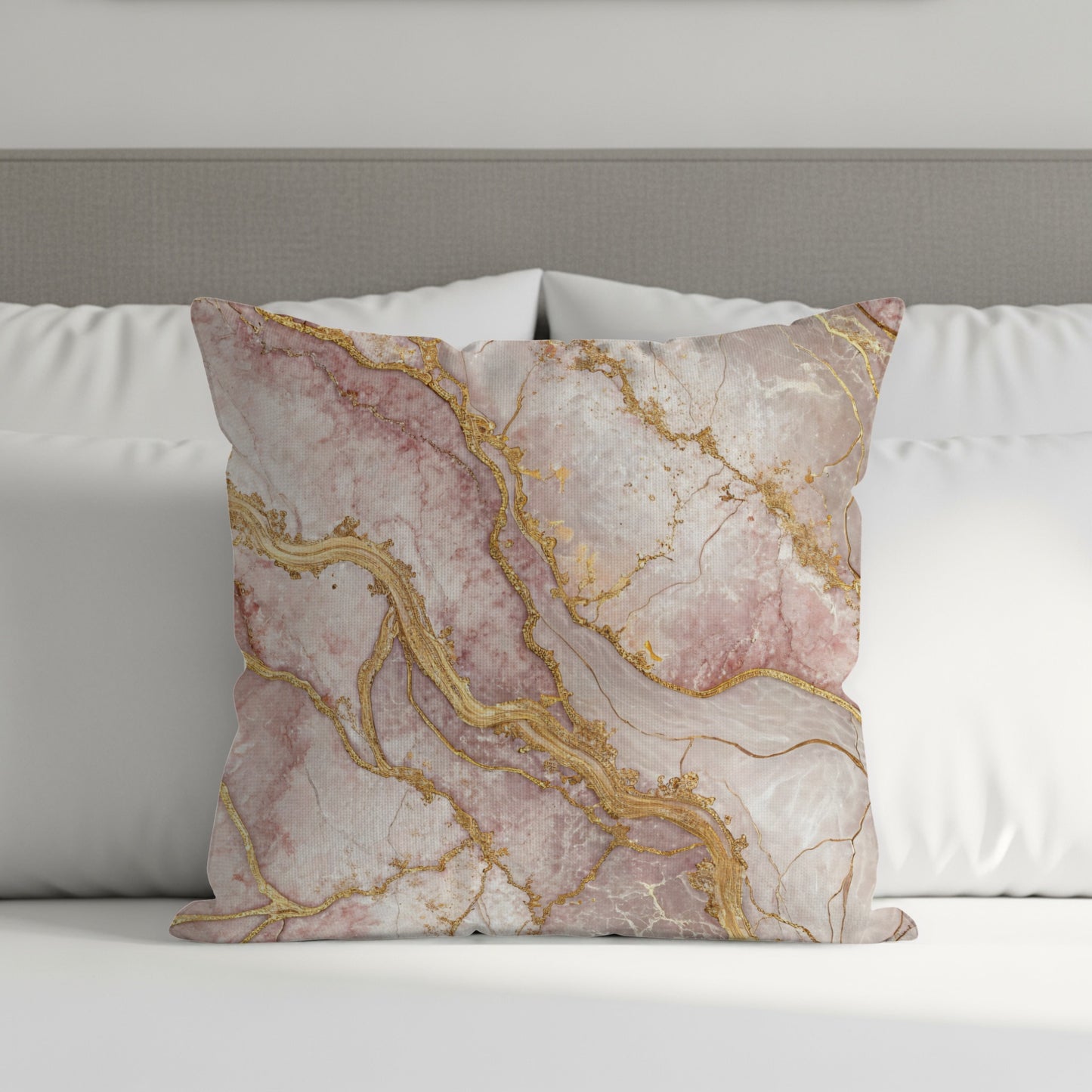 Elegant Pink and Gold Marble Pattern Throw Pillow