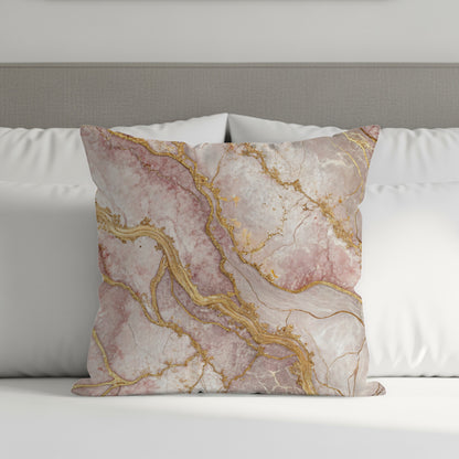 Elegant Pink and Gold Marble Pattern Throw Pillow