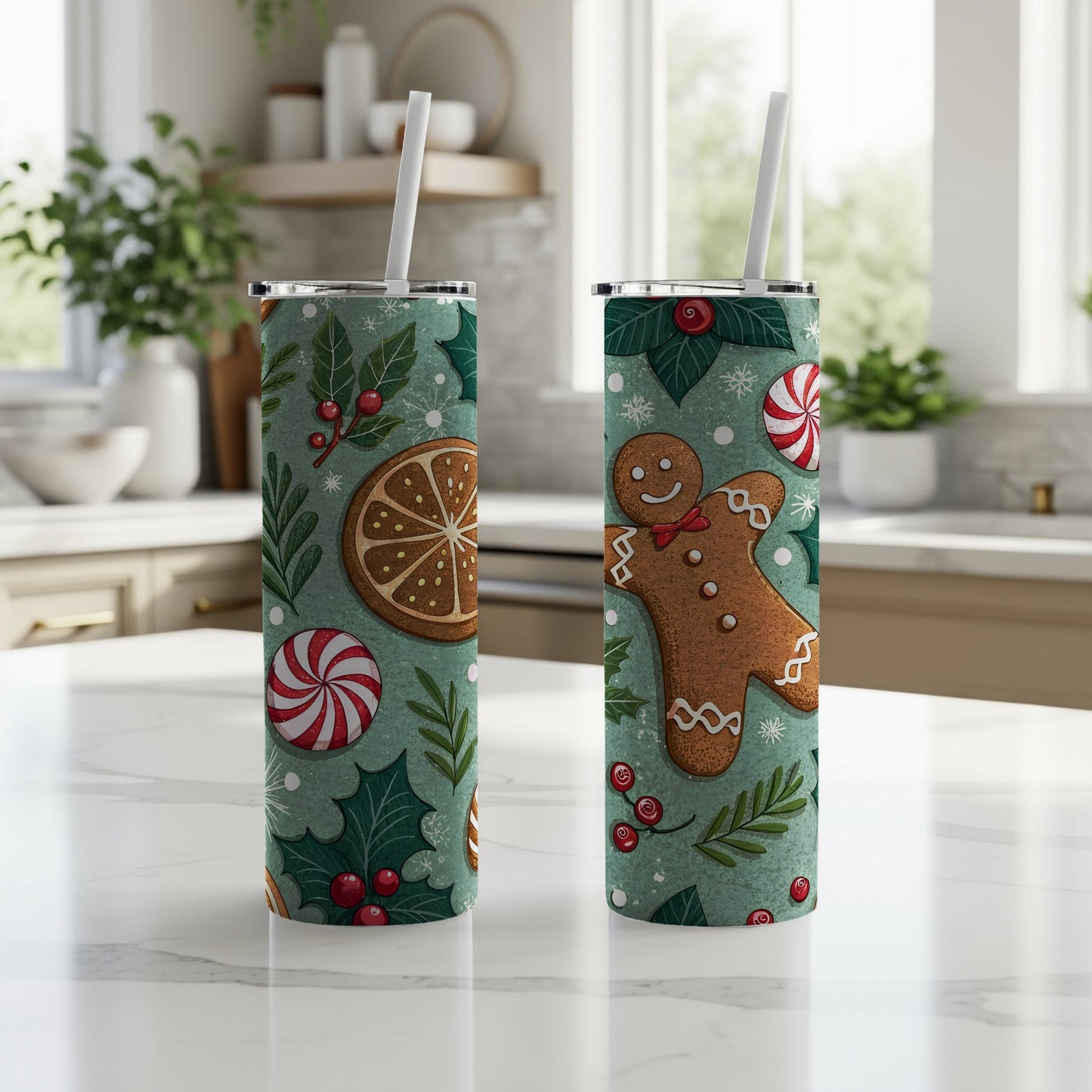 Festive Gingerbread and Peppermint Design Tumbler