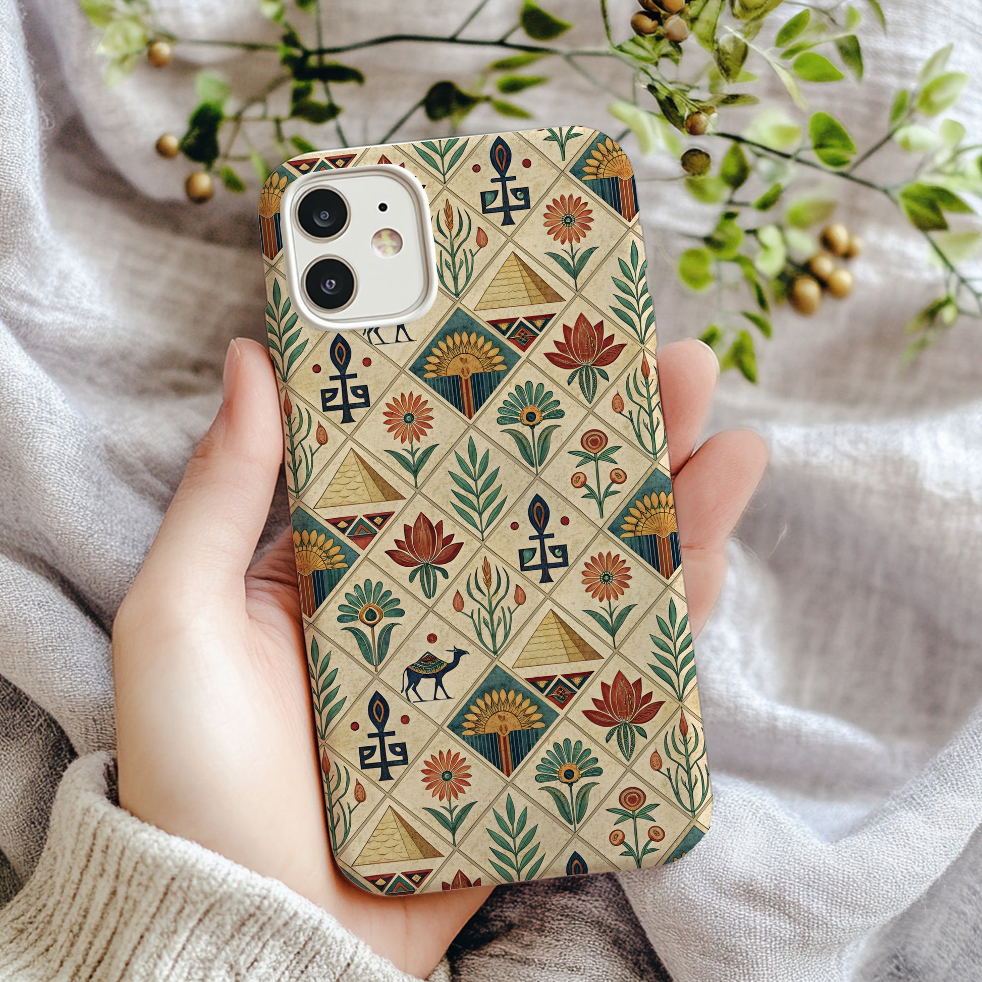 Vintage Boho Chic Phone Case with Floral Geometric Patterns