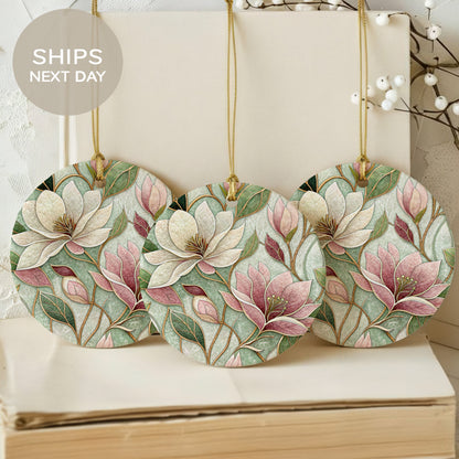 Elegant Floral Design Circular Ornament Ships Next Day