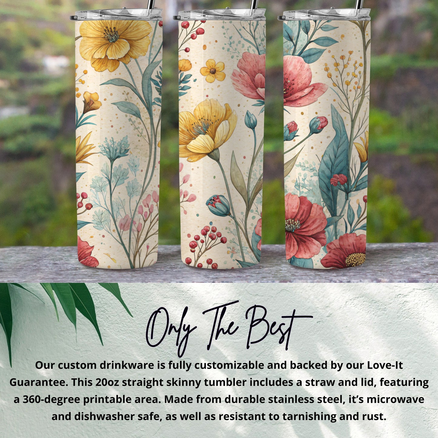 Watercolor Floral Pattern Lovely Blossoms 20 oz Skinny Tumbler - Walk Greener