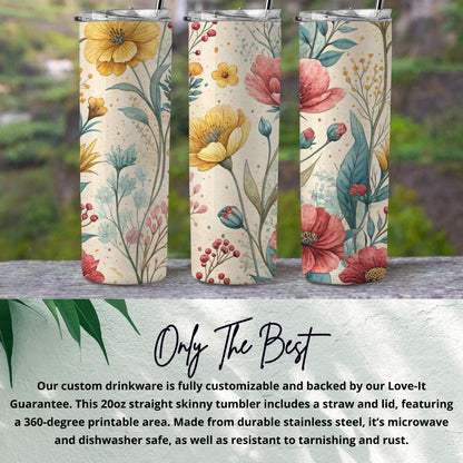 Watercolor Floral Pattern Lovely Blossoms 20 oz Skinny Tumbler - Walk Greener