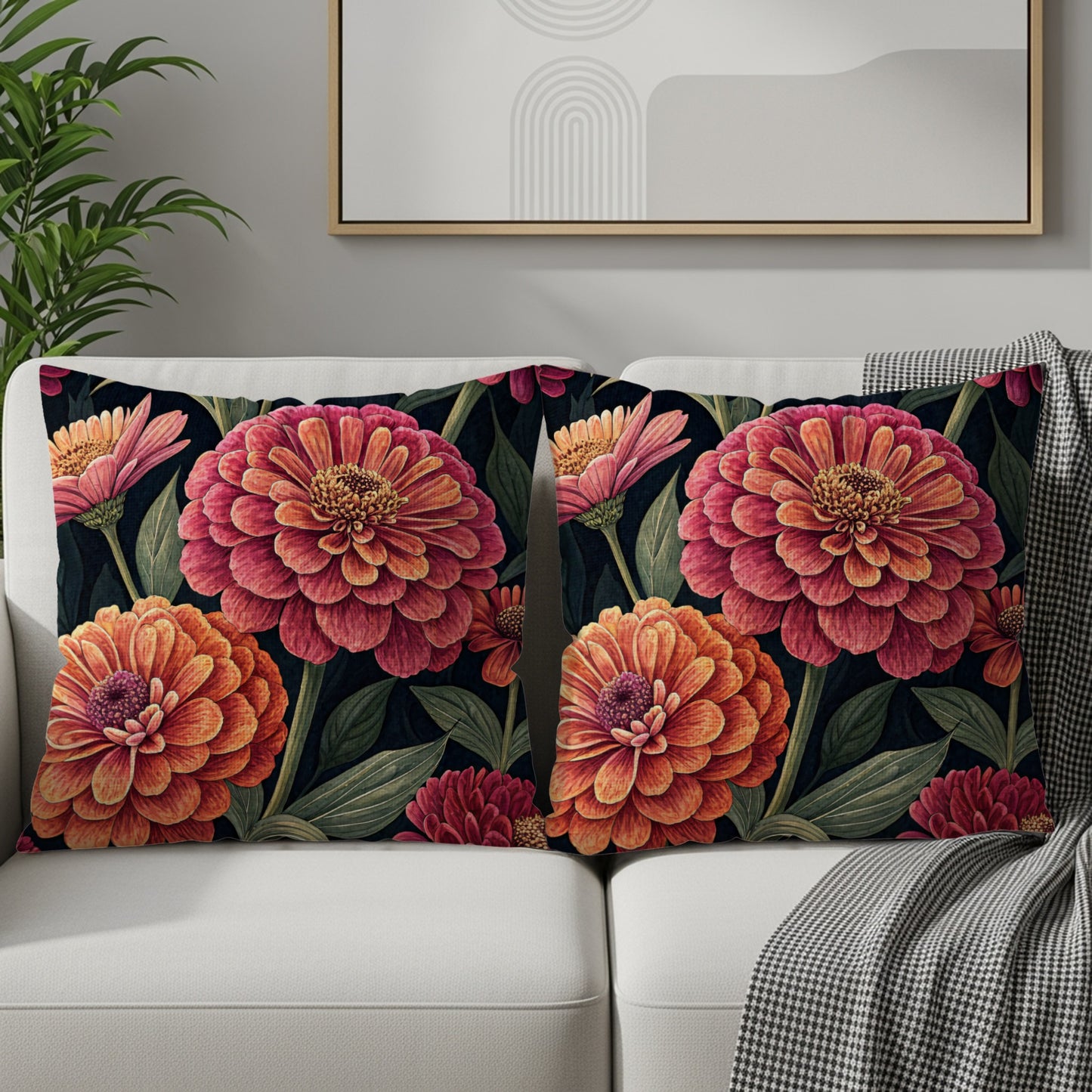 Elegant Zinnia Flowers Fresh Look Unique Decorative Floral Throw Pillows - Walk Greener