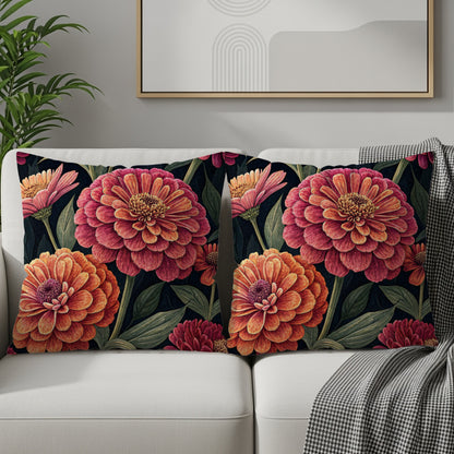 Elegant Zinnia Flowers Fresh Look Unique Decorative Floral Throw Pillows - Walk Greener