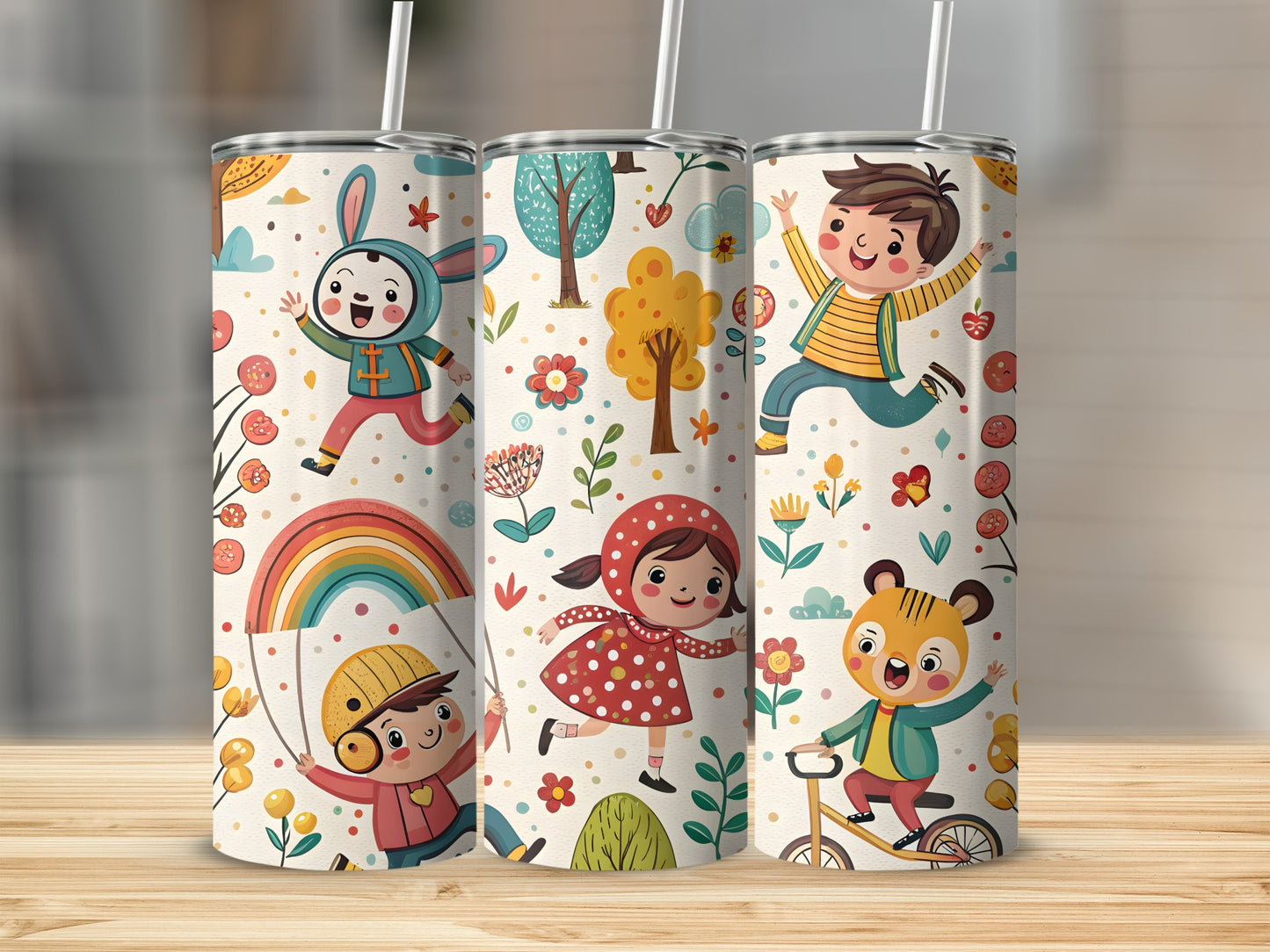 Colorful Cartoon Character Printed Tumblers for Kids