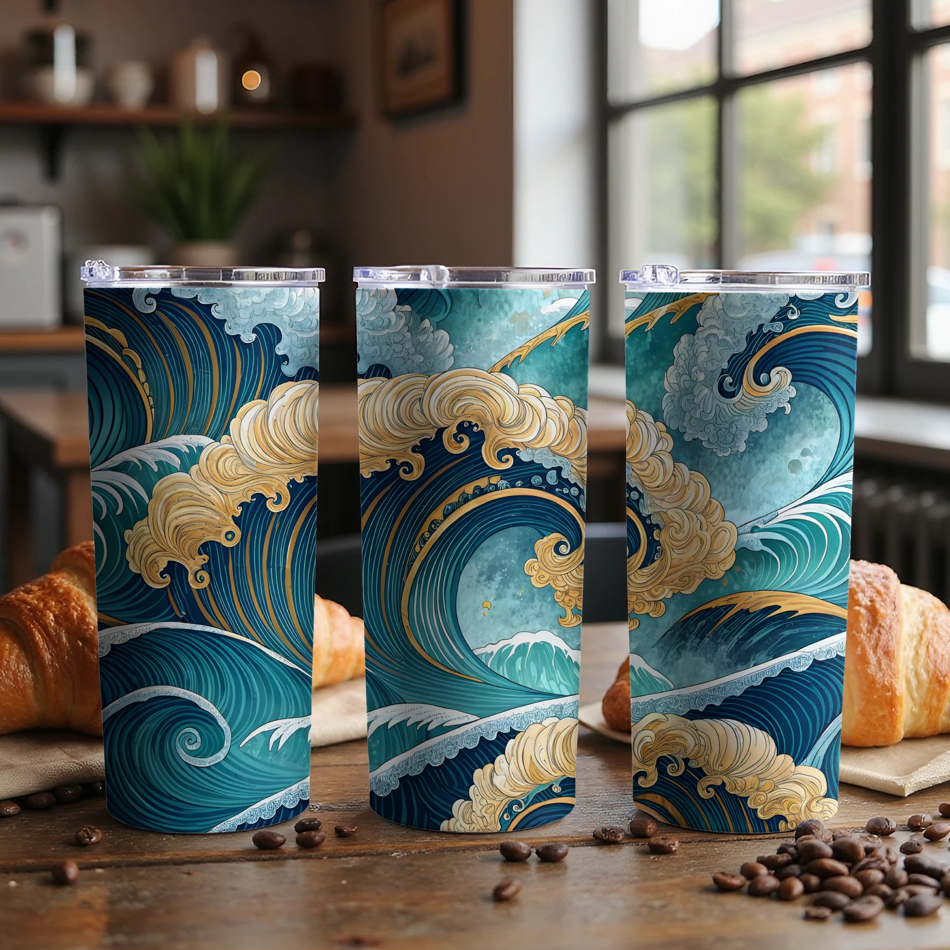Elegant Rolling Waves Insulated Coffee Tumbler