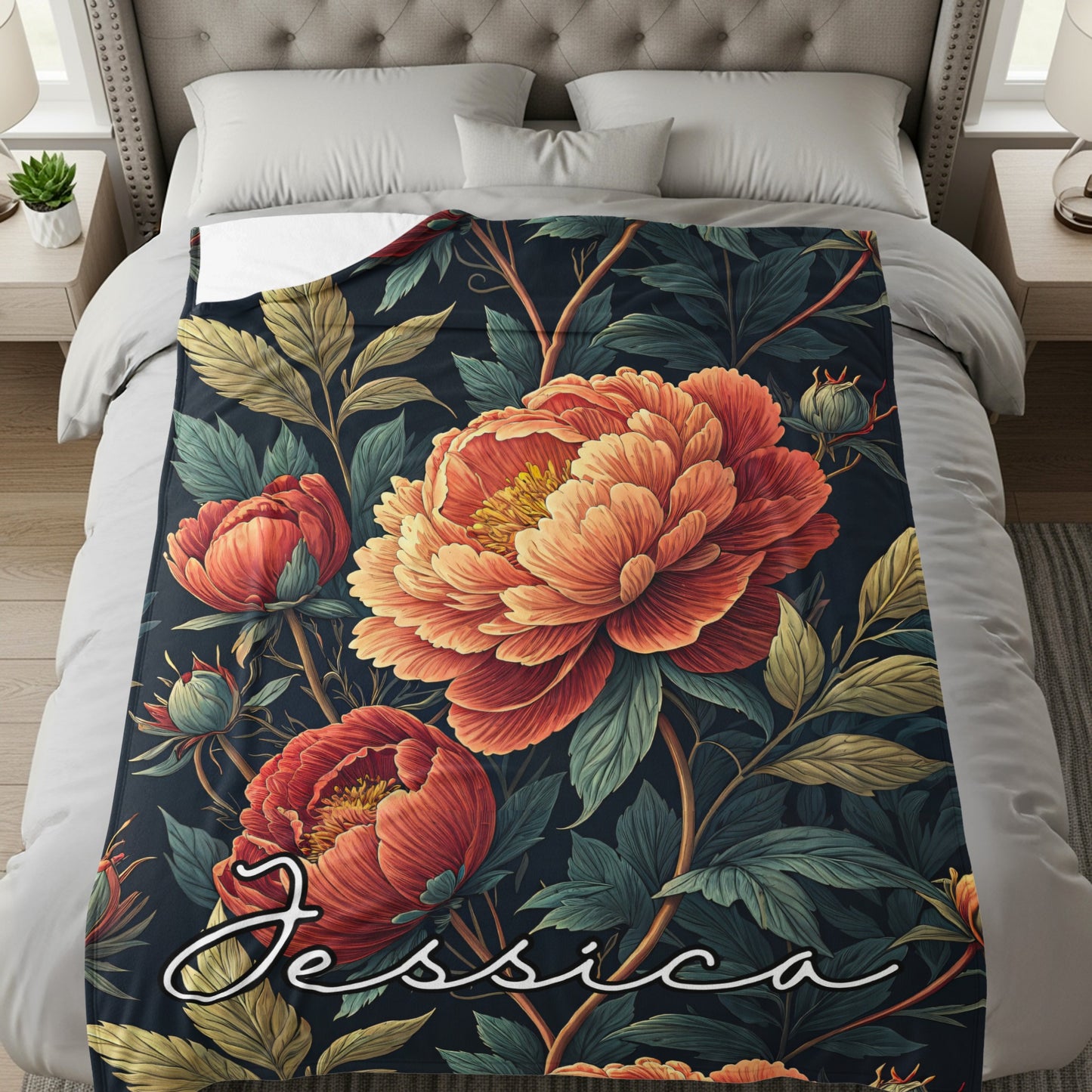 Floral Custom Name Pattern Beautiful Flower Design Custom Blanket - Walk Greener