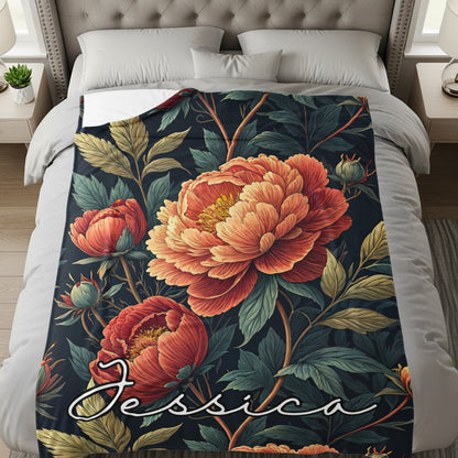 Floral Custom Name Pattern Beautiful Flower Design Custom Blanket - Walk Greener