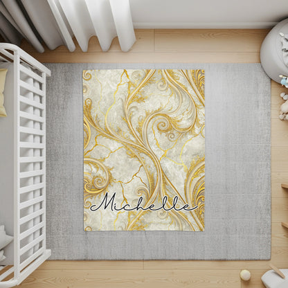 Personalized Gold and Marble Swirl Design Rug
