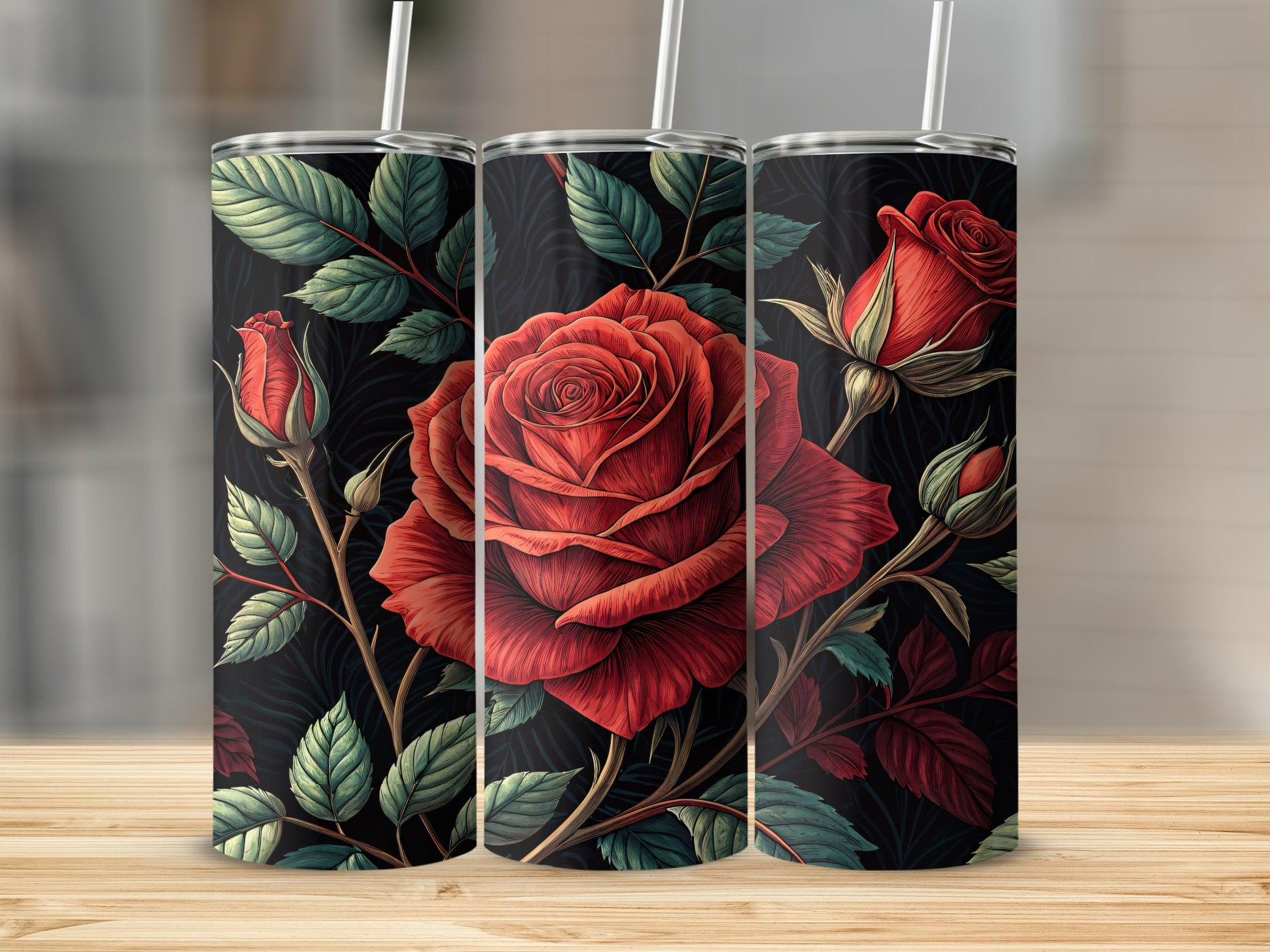 Elegant Red Rose Floral Design Tumbler Product
